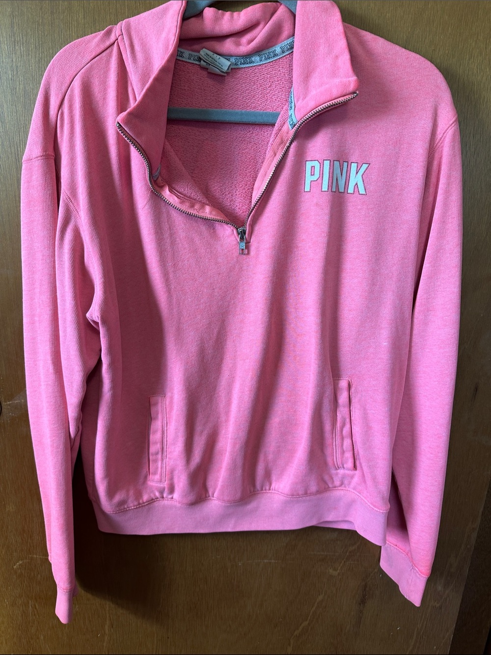 PINK Victoria's Secret Coral-Pink Half-Zip Cowl Pullover